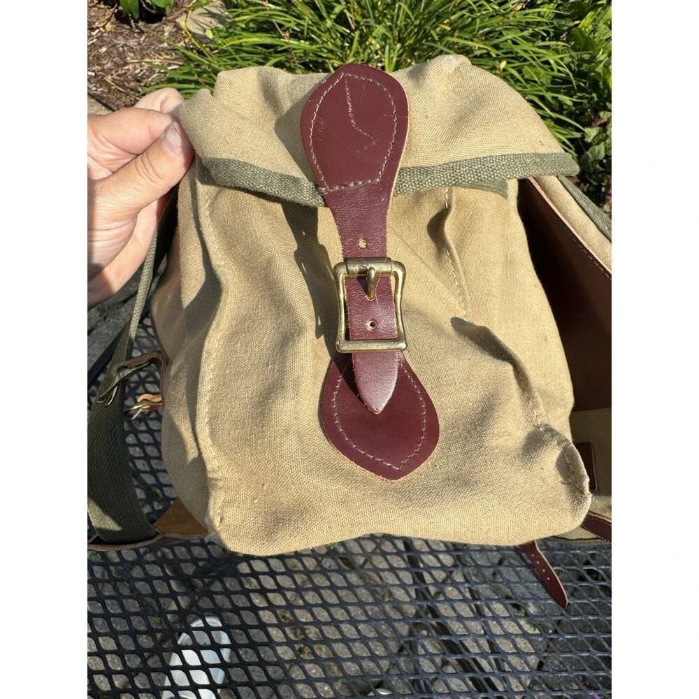 Vintage ORVIS Canvas Leather Duffle Fishing Shoulder Bag Khaki Made USA